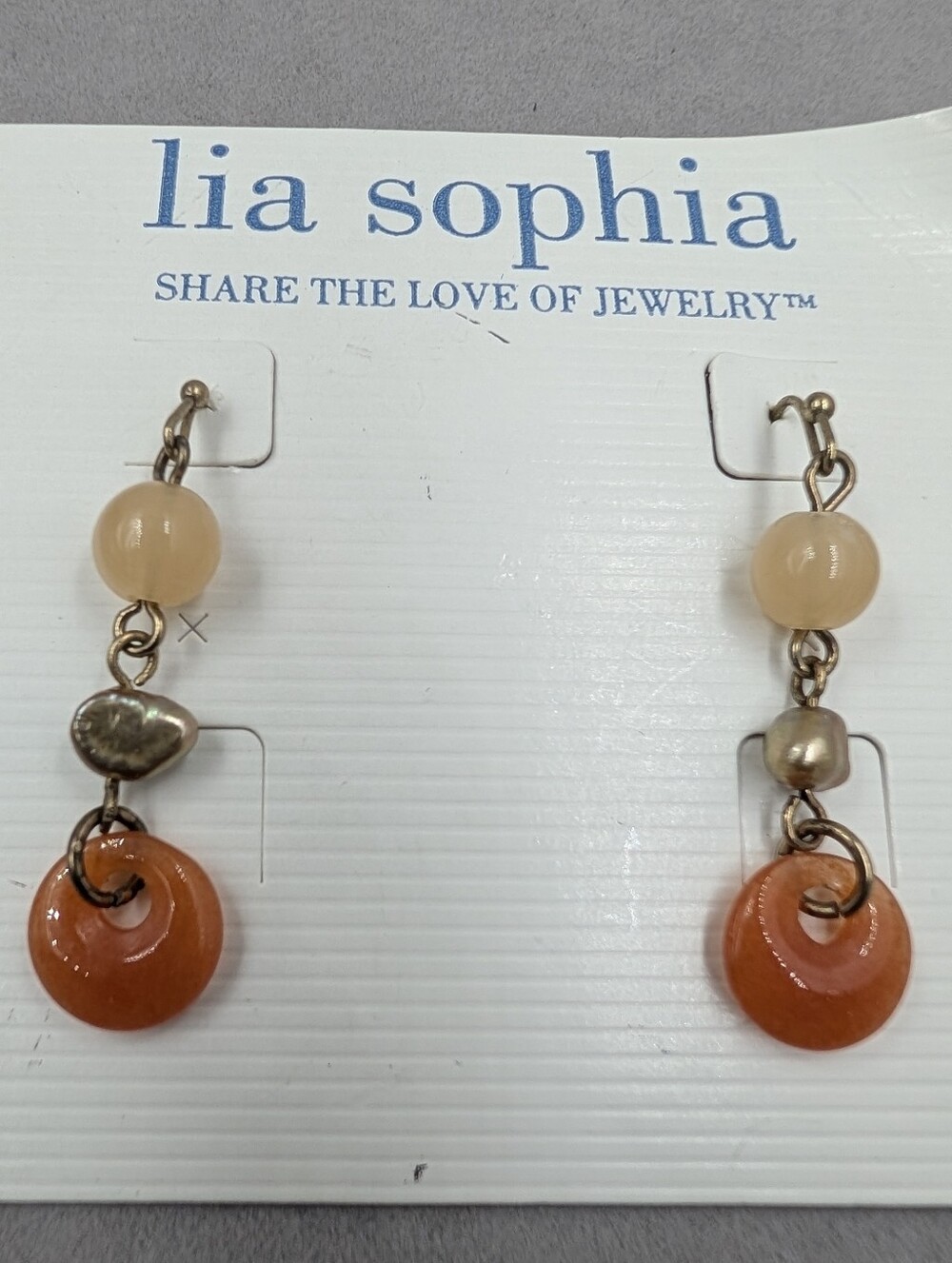 Lia Sophia Orange and Cream Beaded Dangle Earrings